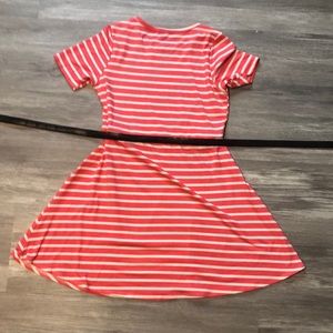 White and pink striped dress with black belt